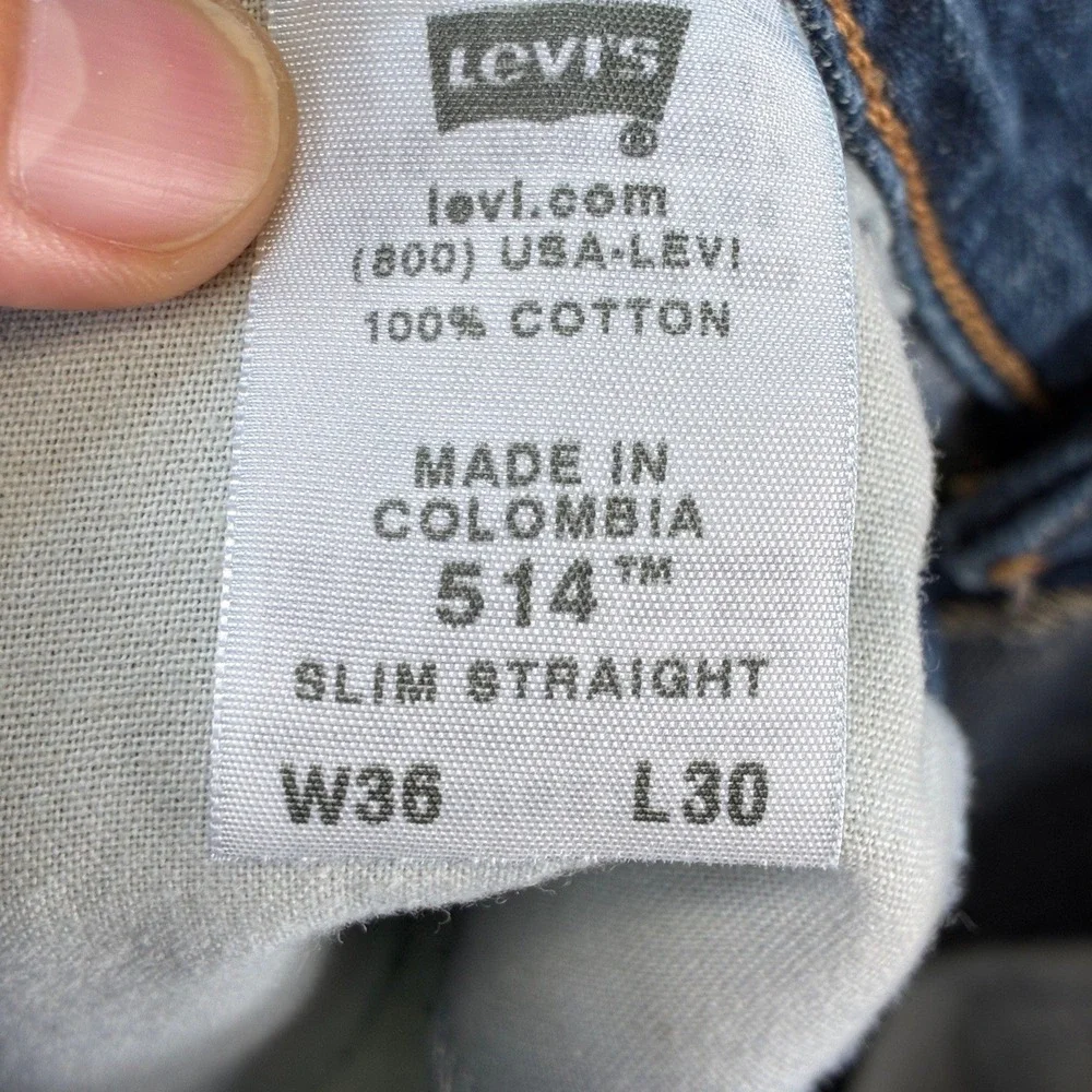 Levi's 514 Slim Straight Denim Jeans Mens 36x30 Dark Wash Blue Cotton Classic